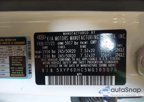 2021 Kia Telluride S from USA, damaged, VIN 5XYP6DHC5MG165075